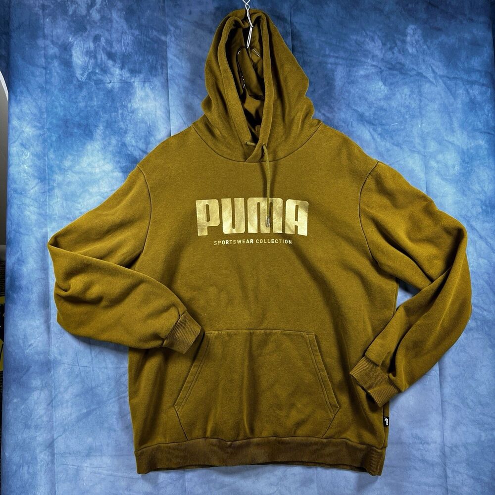 PUMA Sportswear Collection Hoodie Mens Large Mustard Gold Pullover Sweatshirt